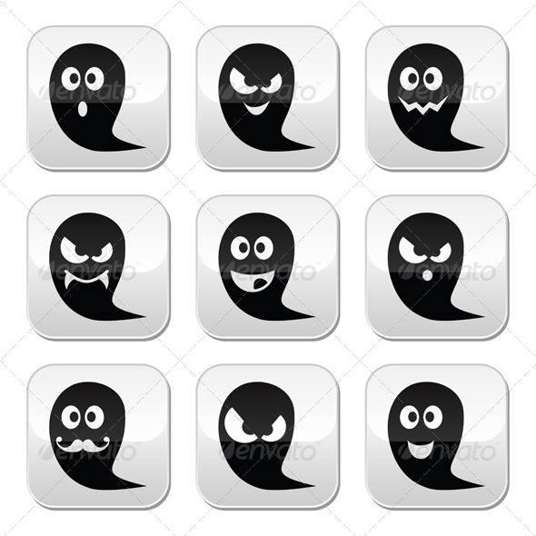Halloween Ghost Vector Buttons Set - Monsters Characters
