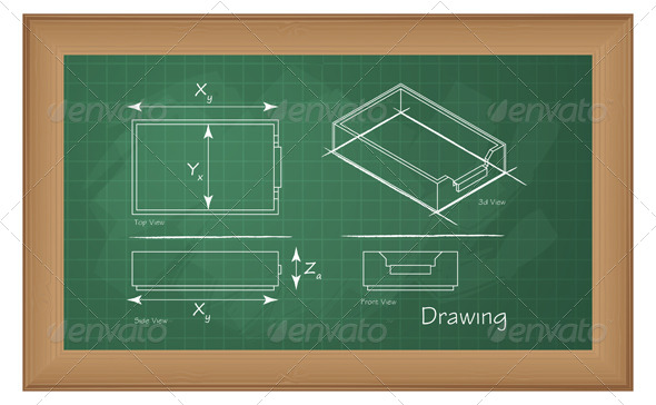 Technical Drawing on Green Board - Illustration - Industries Business