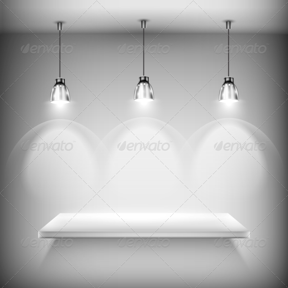White Empty Shelf Illuminated by Spotlights - Retail Commercial / Shopping