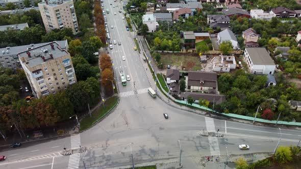 Streets traffic on crossroad, Kharkiv city aerial