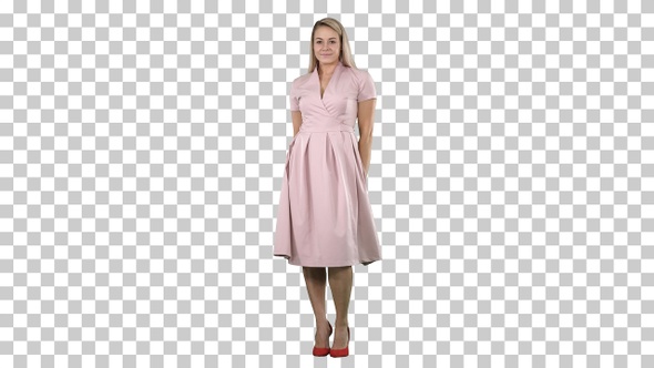 Beautiful lady in pink dress preen, Alpha Channel alt