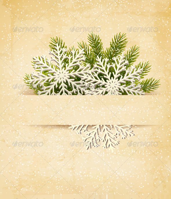 Christmas Retro Background with Tree Branches. - Christmas Seasons/Holidays