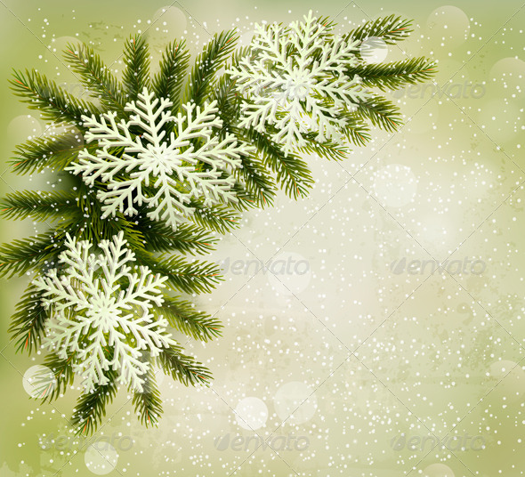 Christmas Retro Background with Christmas Tree - Christmas Seasons/Holidays