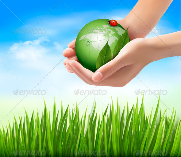 Green World and Leaf have Love Bug in Hands - Nature Conceptual