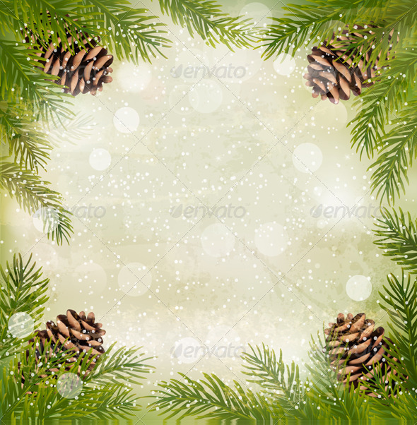 Christmas Retro Background with Christmas Tree - Christmas Seasons/Holidays