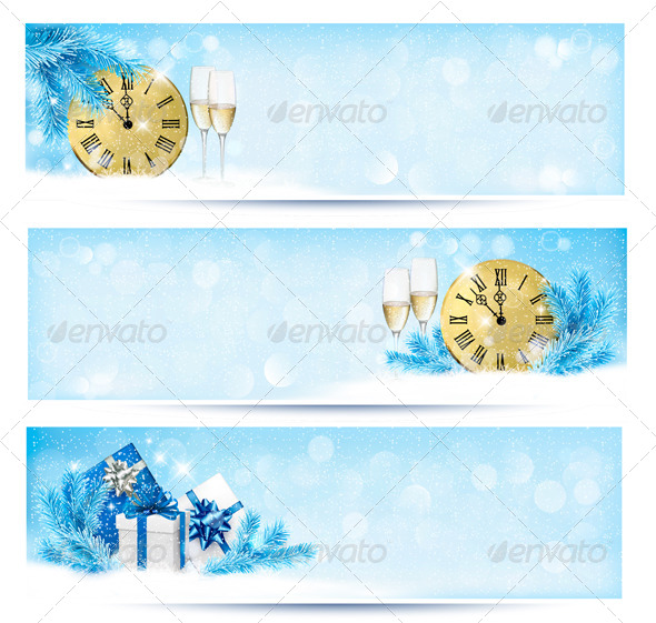 Three Christmas Banners with Gift Boxes - Christmas Seasons/Holidays