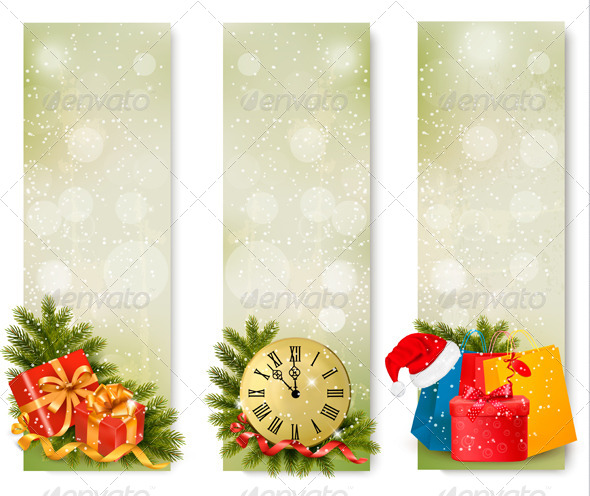 Three Christmas Banners with Gift Boxes - Christmas Seasons/Holidays
