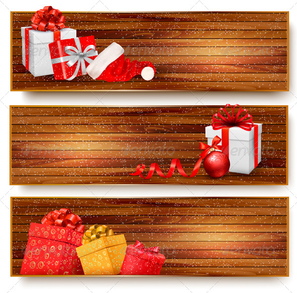 Three Christmas Banners with Gift Boxes - Christmas Seasons/Holidays
