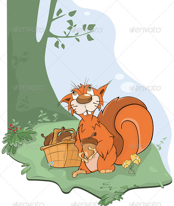 The Squirrel and Acorns Cartoon - Animals Characters