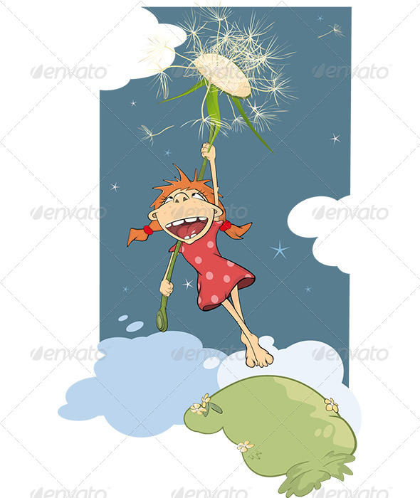 The Girl and a Dandelion Cartoon - Birthdays Seasons/Holidays