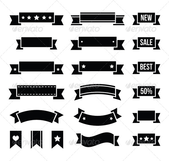 Retro Ribbons, Vintage Bookmarks Set - Vector - Decorative Symbols Decorative