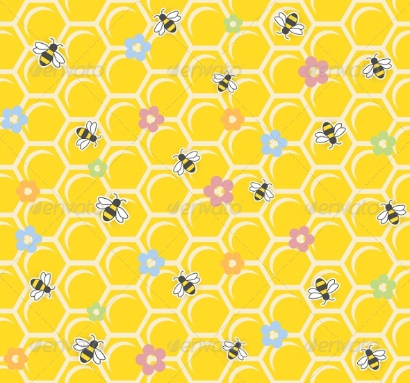 Bee on Honeycomb Seamless Pattern - Backgrounds Decorative