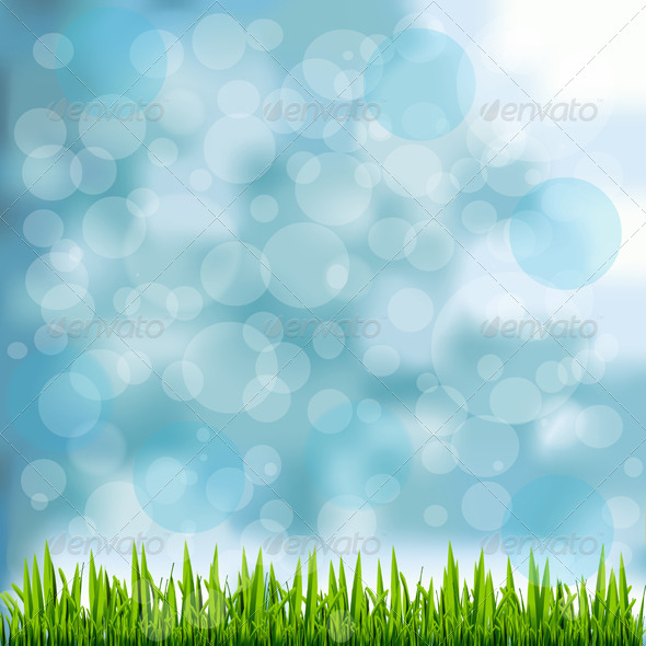 Grass Border on Natural Blue Background - Backgrounds Decorative