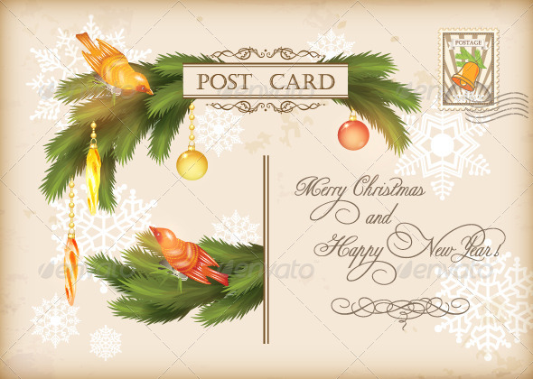 Christmas Vintage Holiday Vector Postcard - Christmas Seasons/Holidays