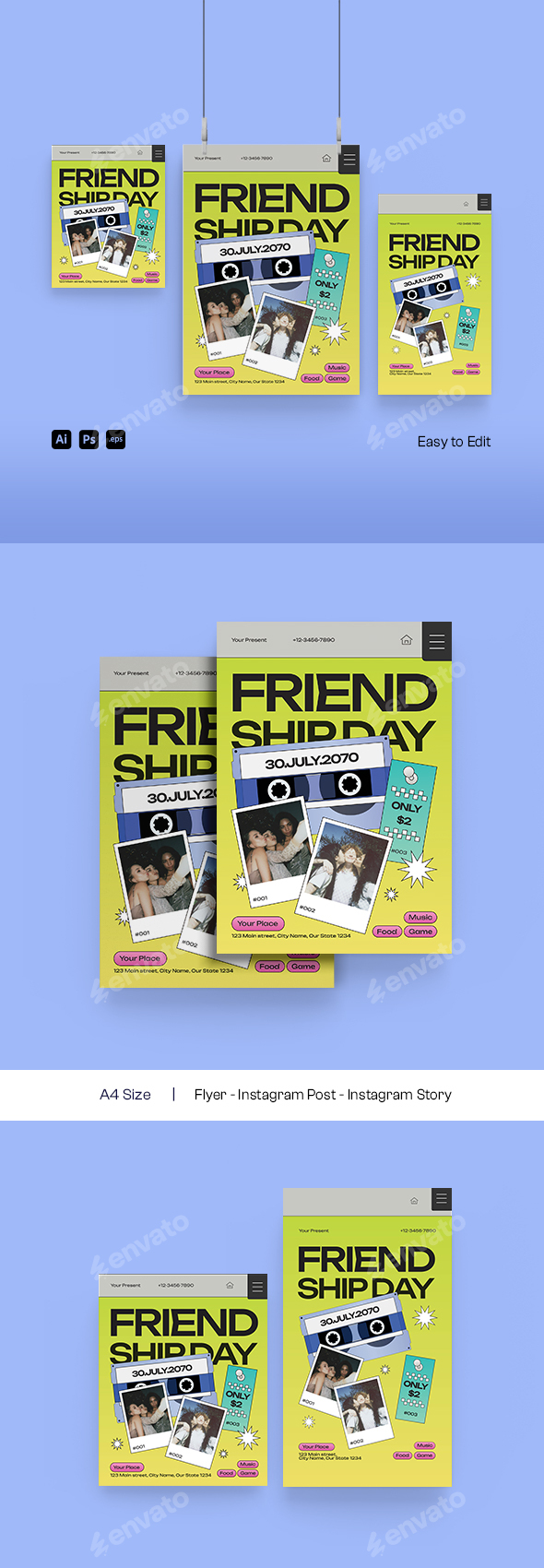 Colorful Gradient Friendship Day Flyer Set