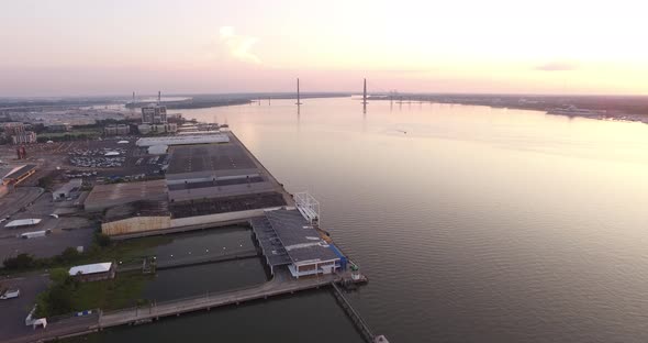 Charleston port terminal with Ravanel bridge at sunrise alt