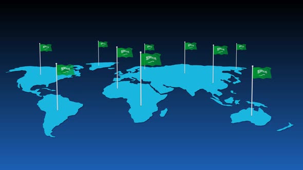 Saudi Arabia National Flag Fly On Earth Map Animation alt
