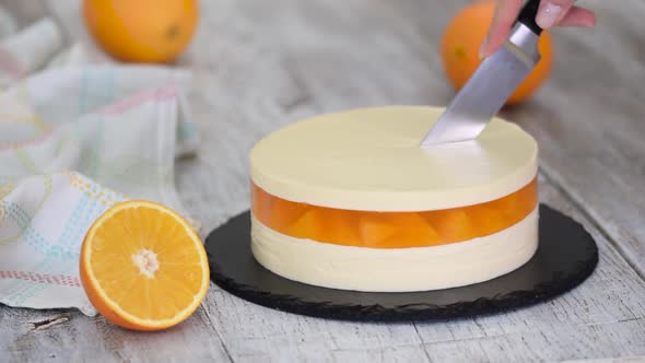 Orange Mousse Cake with Jelly and Orange Slices