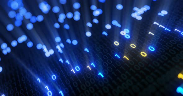 Abstract seamlessdigital binary code matrix background VJ loop with flare. alt