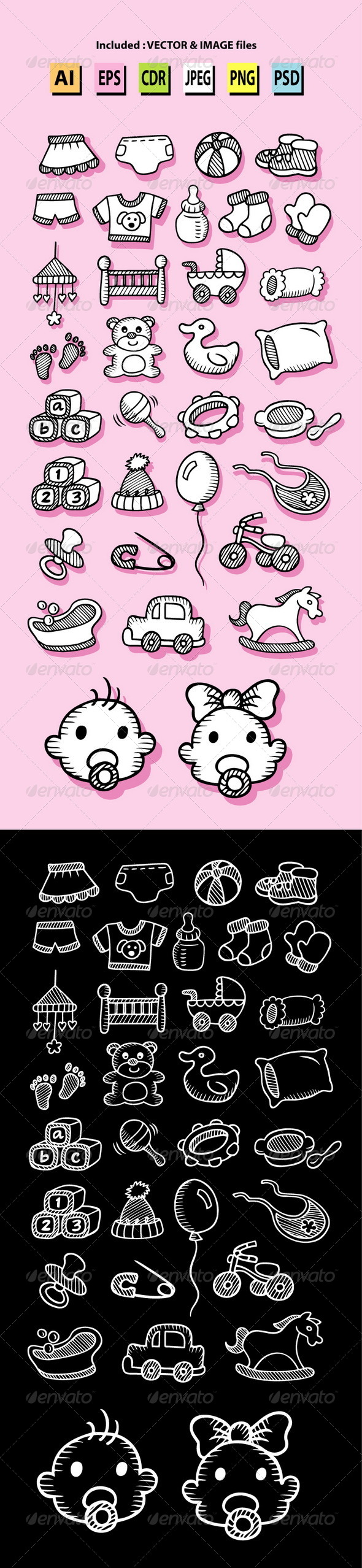 Set of Baby Icon Sketches - Web Elements Vectors