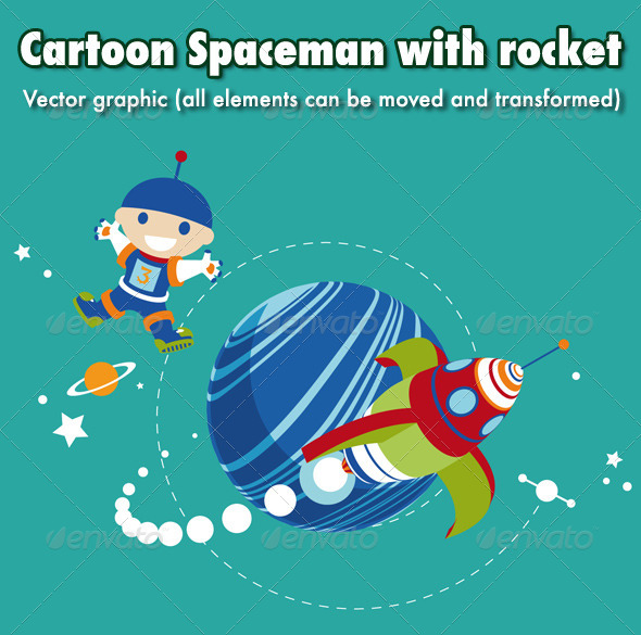 Cartoon Spaceman with Rocket - Characters Vectors
