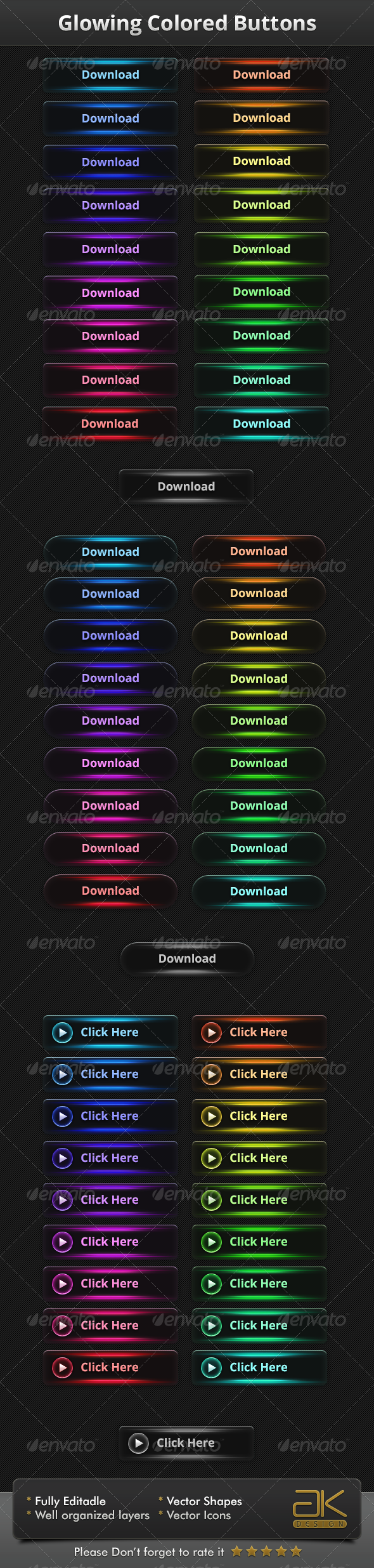 Colorful Glowing Buttons - Buttons Web Elements