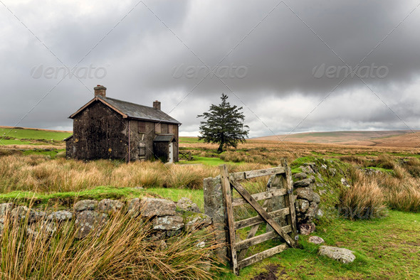 Abandoned Farmhouse On A Stormy Day in Dartmoor - Stock Photo - Images