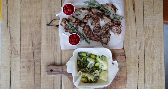 Serving Lunch on a Wooden Table alt