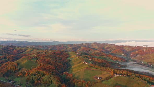 Scenic Aerial Views of South Styria in Austria on Autumn Morning alt