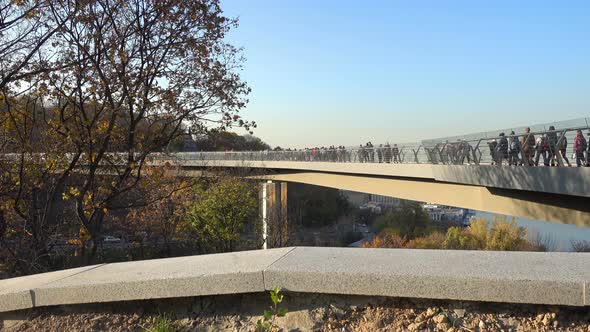 Pedestrian-bicycle Bridge Over Vladimirsky Descent in Kiev, on an Autumn Day