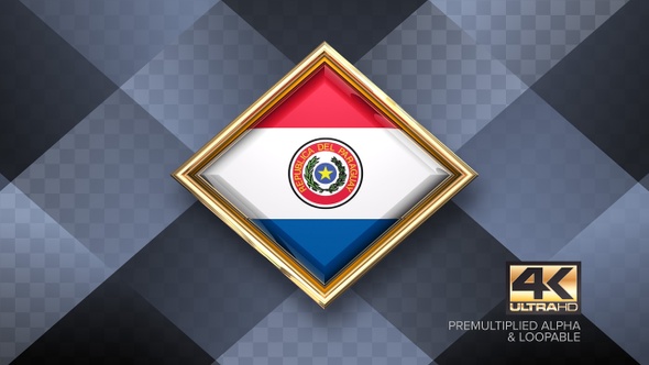 Paraguay Flag Rotating Badge 4K Looping with Transparent Background