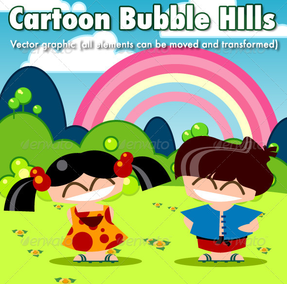 Cartoon Bubble Hills - People Characters