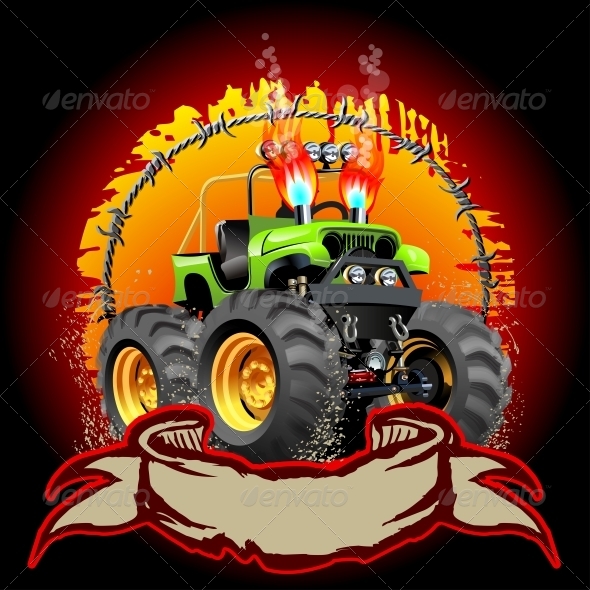 Cartoon Monster Truck - Man-made Objects Objects