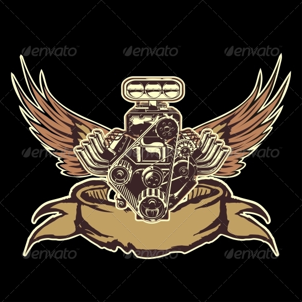 Engine with Wings - Tattoos Vectors