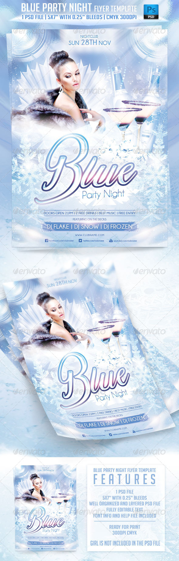 Blue Party Night Flyer Template - Flyers Print Templates
