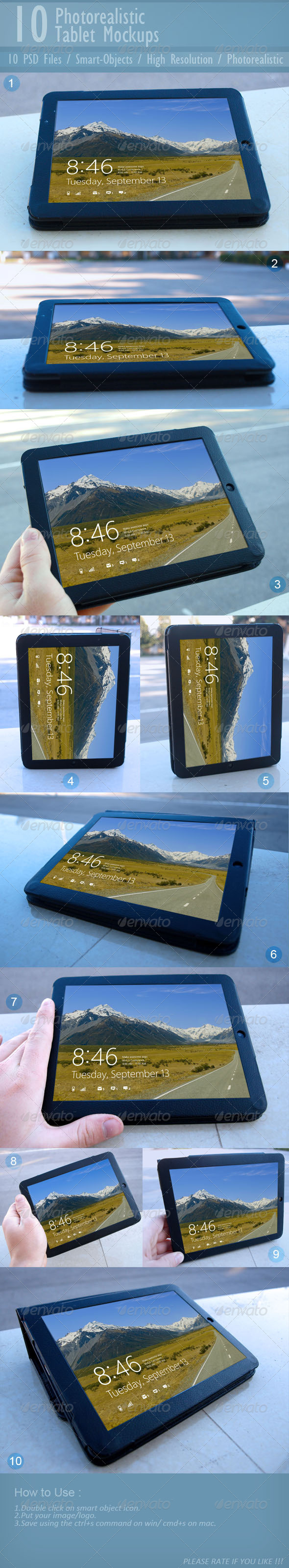 10 Photorealistic Tablet Mock-ups - Displays Product Mock-Ups