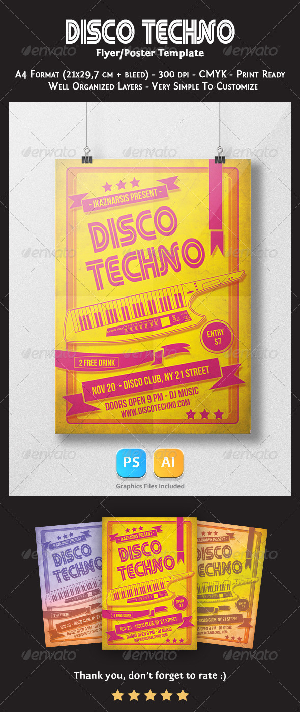 Disco Techno Flyer Template - Clubs & Parties Events