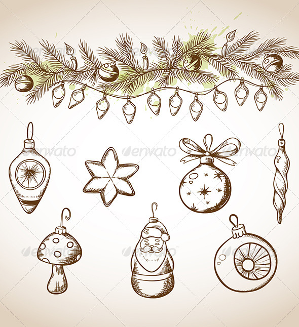 Hand Drawn Christmas Decorations - Christmas Seasons/Holidays