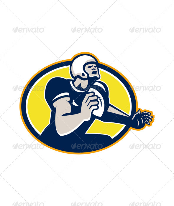 American Football Quarterback Retro Oval - Sports/Activity Conceptual