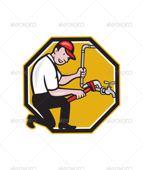 Plumber Repair Faucet Tap Cartoon - People Characters