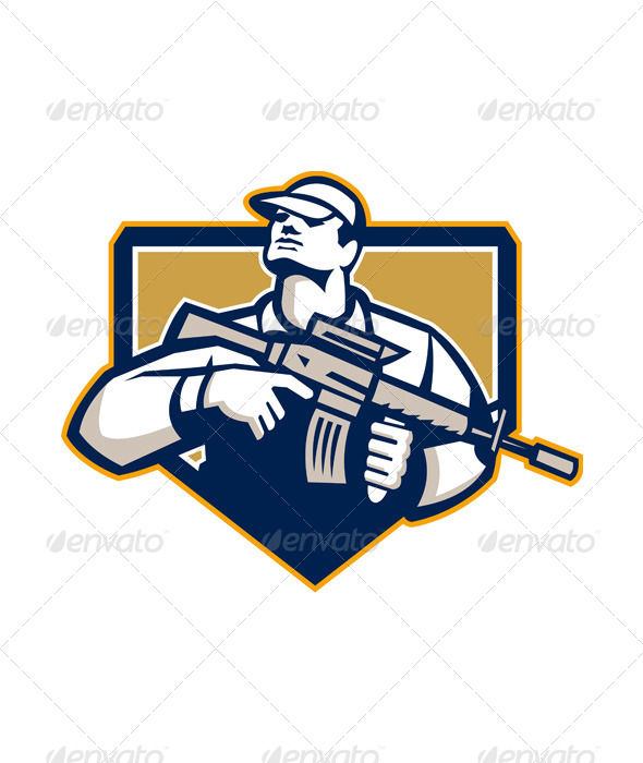 Soldier Military Serviceman Assault Rifle Retro - People Characters
