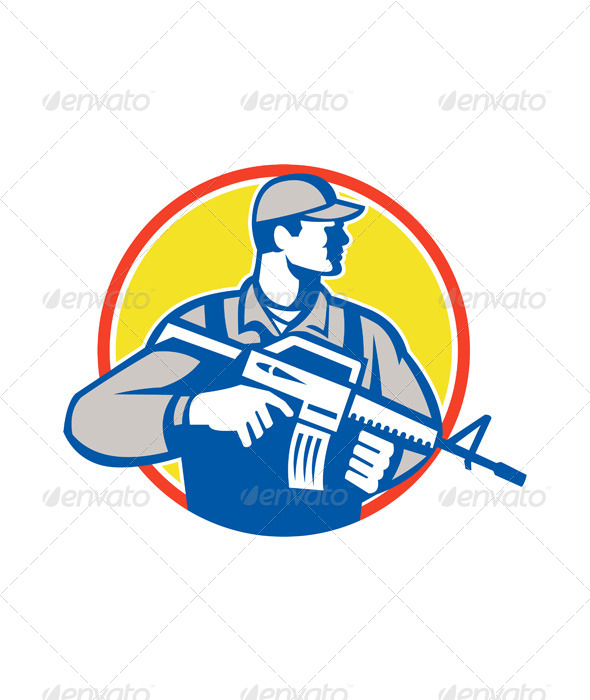 Soldier Military Serviceman Assault Rifle Side Retro - People Characters