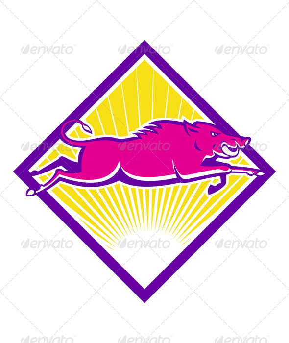 Wild Pig Razorback Jumping Side - Animals Characters