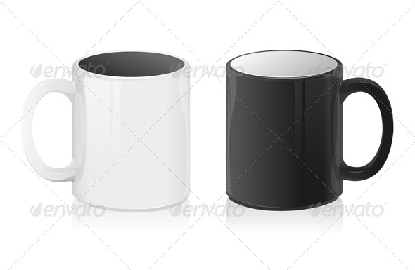 Vector Black and White Mug Cup - Food Objects