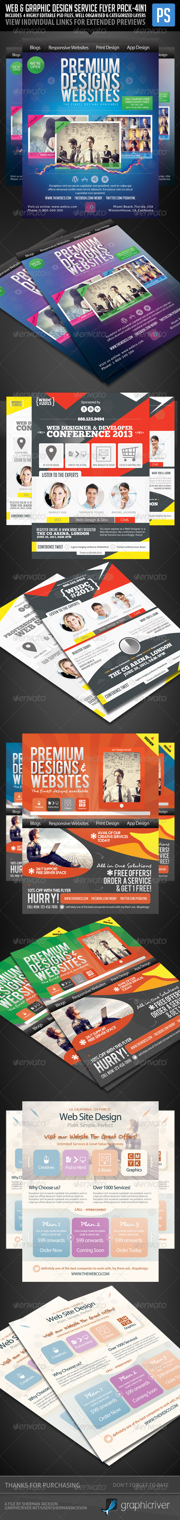 Web & Graphic Design Service Flyer Pack (4in1) - Commerce Flyers