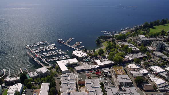 Kirkland Washington Downtown Waterfront Sunny Helicopter Aerial, Stock ...