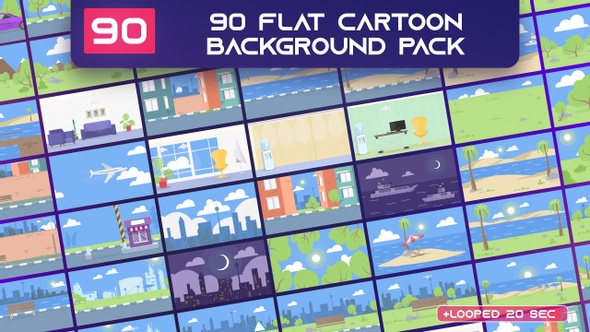 90 Flat Cartoon Background Footages Pack
