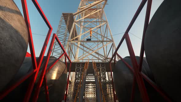 A big drill rig on the oil field. A rig is used in the petrochemical industry. alt