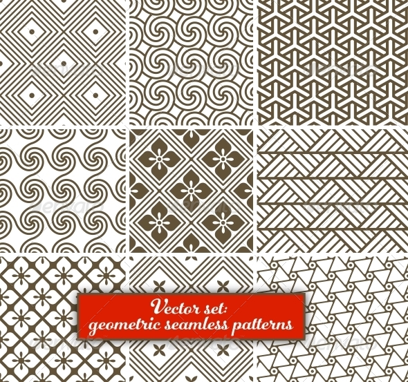 Vector Set: 9 Geometric Seamless Patterns. - Patterns Decorative