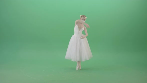 Ballet Dance Woman with Corona Virus Dancing In Mask Isolated On Green Screen
